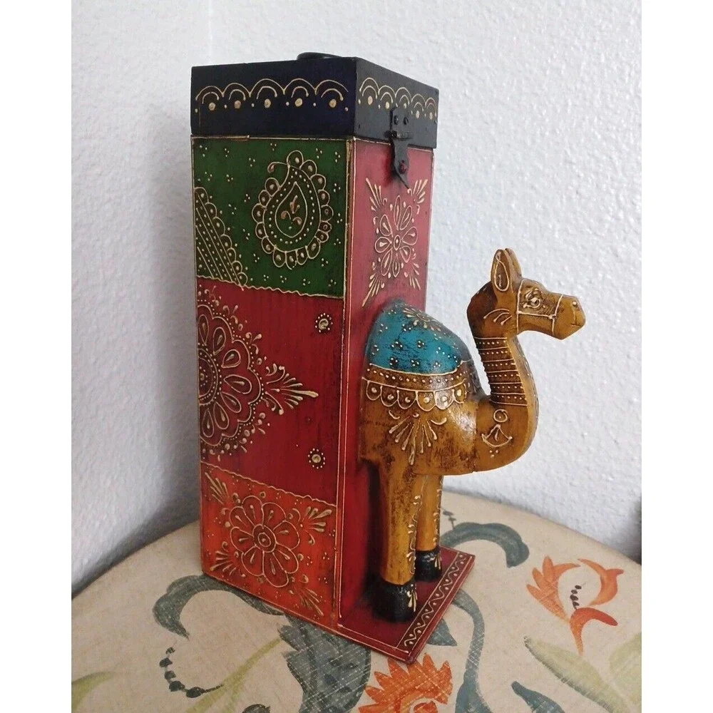 Camel handmade and painted wooden wine bottle holder CIRCA 1980s